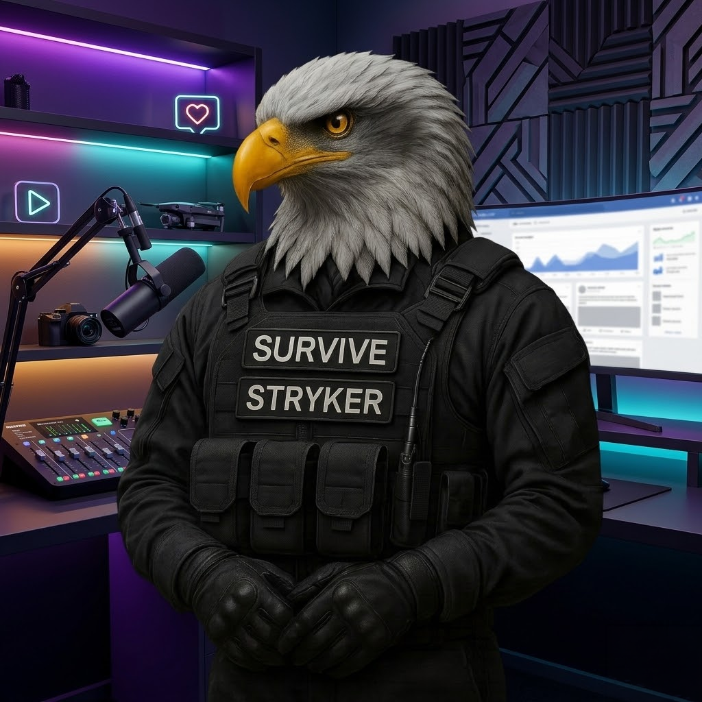 Comandante Stryker (águia tática) liderando um briefing profissional em uma sala de operações tática moderna. Ele segura o "Guia de Sobrevivência para Inglês Corporativo" (dossiê blindado laranja) e apresenta um monitor tático focado no "CV Tático" e "Método STAR".