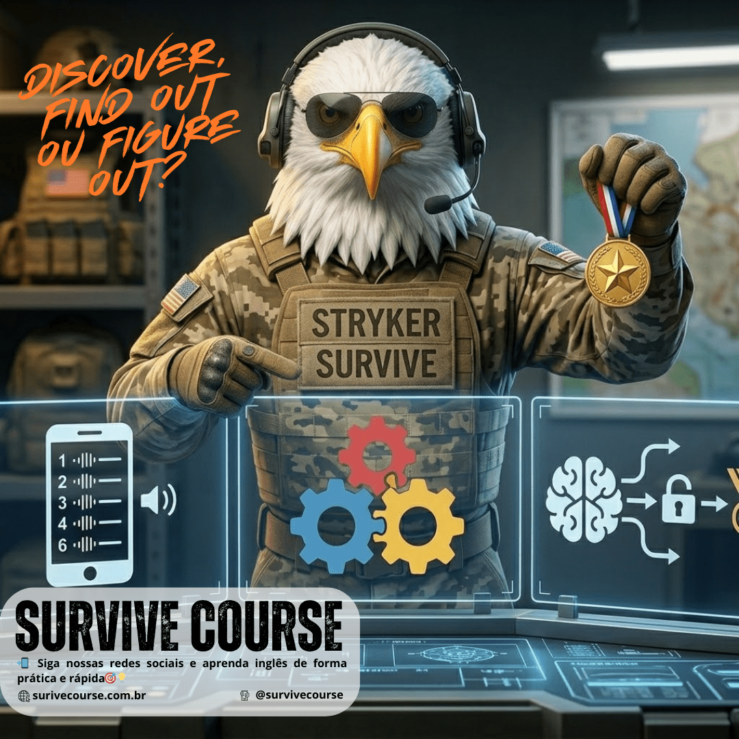 Imagem ilustrativa ensinando a diferença entre discover find out e figure out no inglês americano.