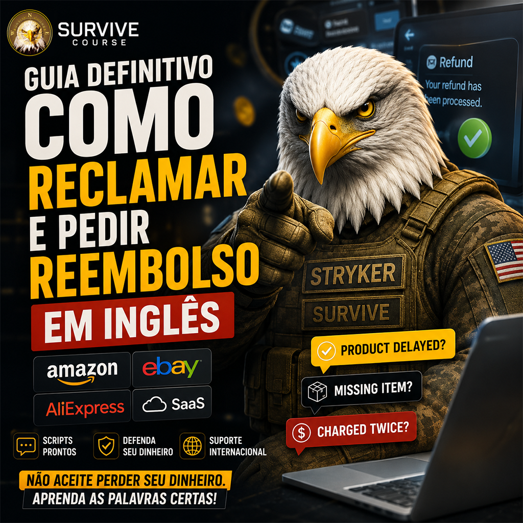 Stryker da Survive Course em guia sobre como reclamar de atraso e pedir reembolso em inglês para compras internacionais.